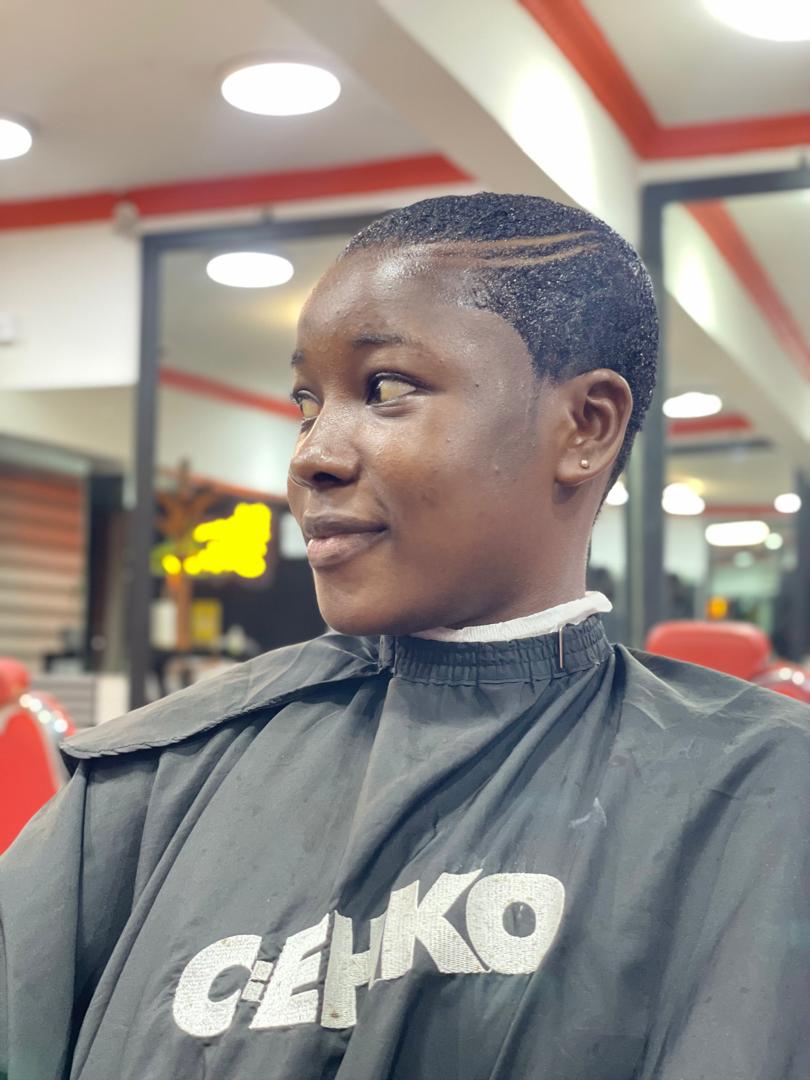 Completed female natural crop cut with precision dual shave lines